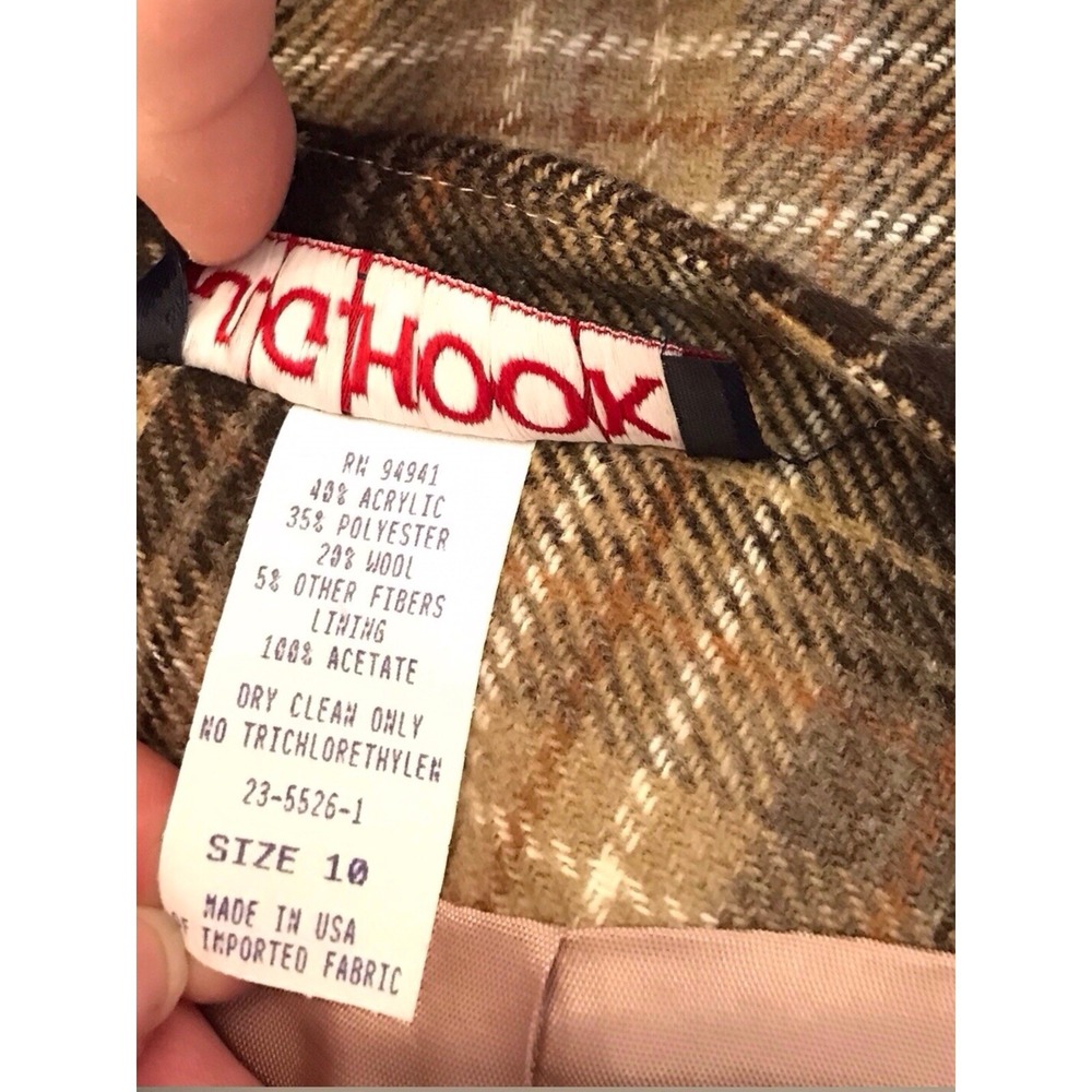 VTG JG Hook Tan Black Flannel Wool Knee Length Pencil Skirt Preppy Teacher SZ 10 - Picture 4 of 4